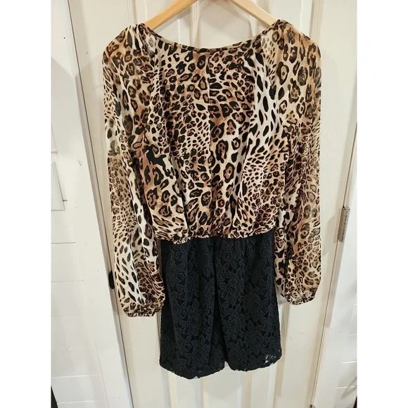 Speechless Juniors dress Medium Leopard/Lace - Picture 5 of 8